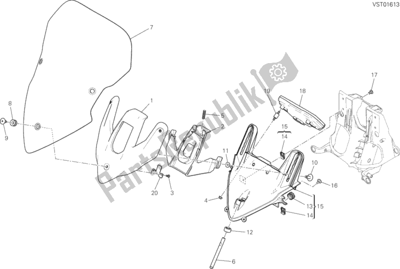 All parts for the Windshield of the Ducati Multistrada 950 SW USA 2018